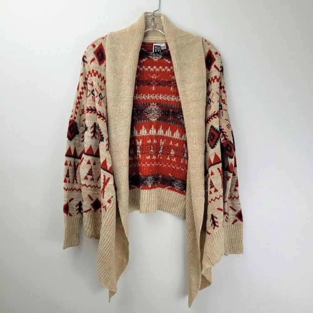 ROXY tribal print open cardigan sweater